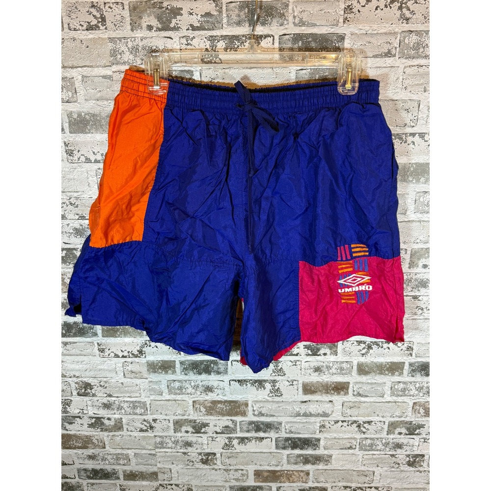 Umbro Nylon Colorblock Shorts Mens Large Purple Pink Orange Vintage 90s